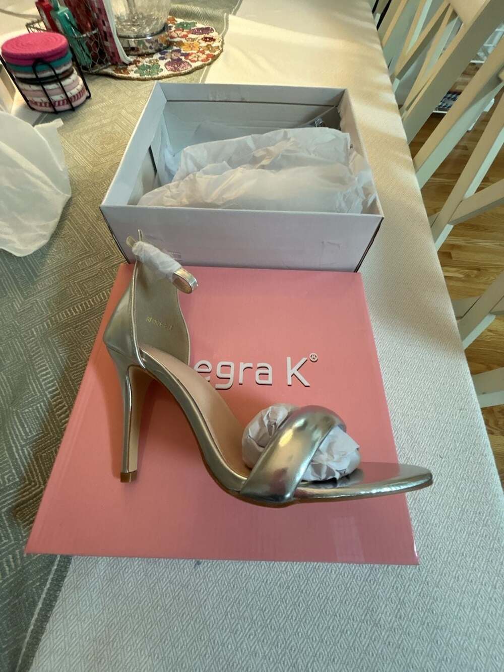 Allegra K Women's Metallic Silver Stiletto Heel Sandals with Padded Strap